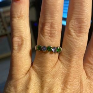 Dainty Green Peridot and Blue Topaz Sterling Silver 925 Ring